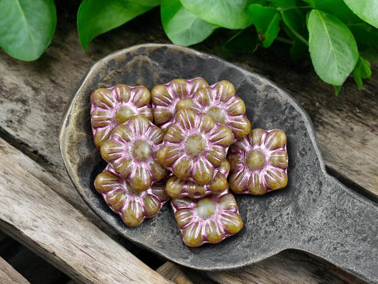 Picasso Beads - Flower Beads - Czech Glass Beads - Czech Glass Flowers - Square Flowers - 11mm Flower - 13pcs - (1162)