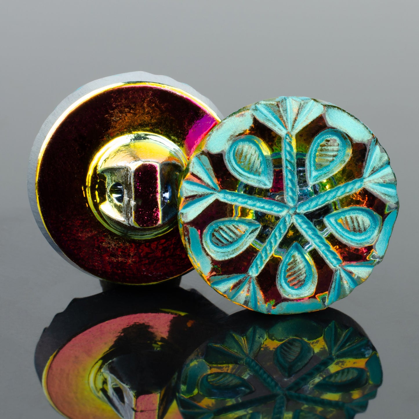 Czech Glass Buttons - Snowflake Button - Shank Buttons - Artisan Button - Handmade Button - 27mm (1582) 1pcs