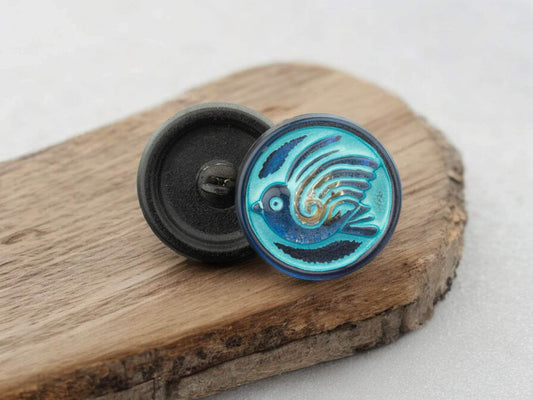 Bird Button - Czech Glass Buttons - Shank Buttons - Artisan Button - Handmade Button - 18mm - (1232) 1pcs