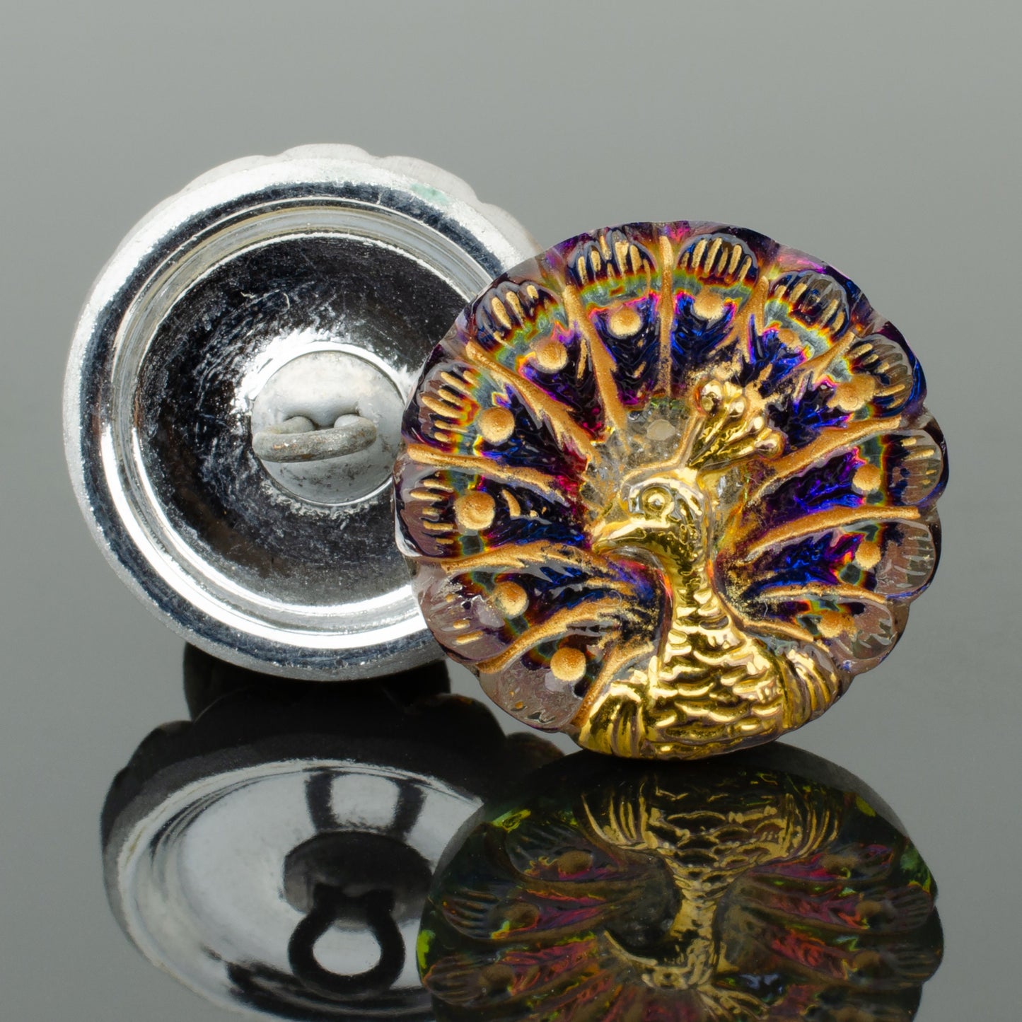 Peacock Button - Czech Glass Buttons - Shank Buttons - Artisan Button - Handmade Button - 18mm - (2625) 1pcs