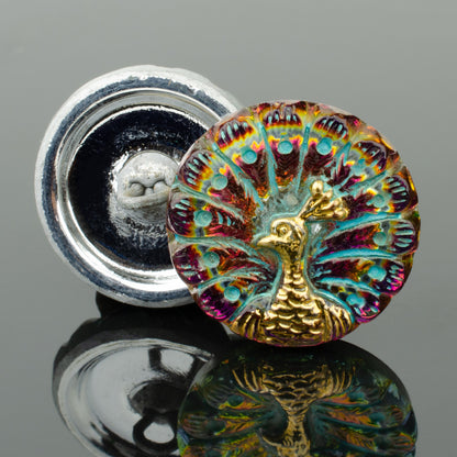 Peacock Button - Czech Glass Buttons - Shank Buttons - Artisan Button - Handmade Button - 18mm - (2306) 1pcs