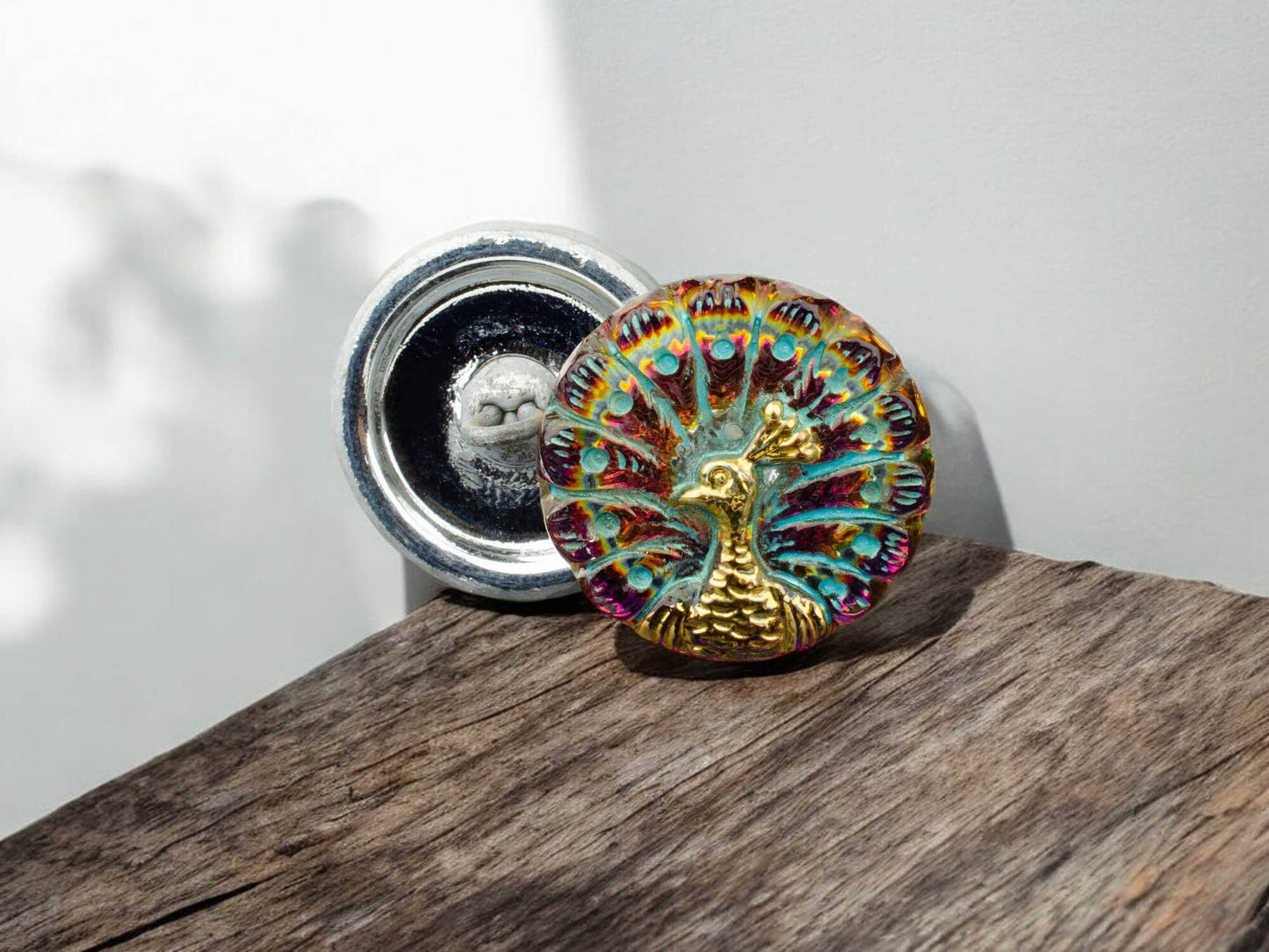 Peacock Button - Czech Glass Buttons - Shank Buttons - Artisan Button - Handmade Button - 18mm - (2306) 1pcs