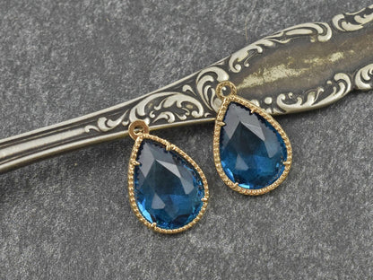 Glass Charms - Bezel Charm - Teardrop Charm - Gold Pendant - 18x12mm - 5pcs - (5682)