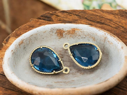 Glass Charms - Bezel Charm - Teardrop Charm - Gold Pendant - 18x12mm - 5pcs - (5682)