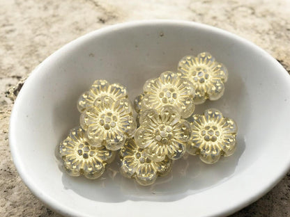 Czech Glass Beads - Wildflower Beads - Floral Beads - Picasso Beads - Czech Glass Flowers - 14mm - 12pcs - (B430)