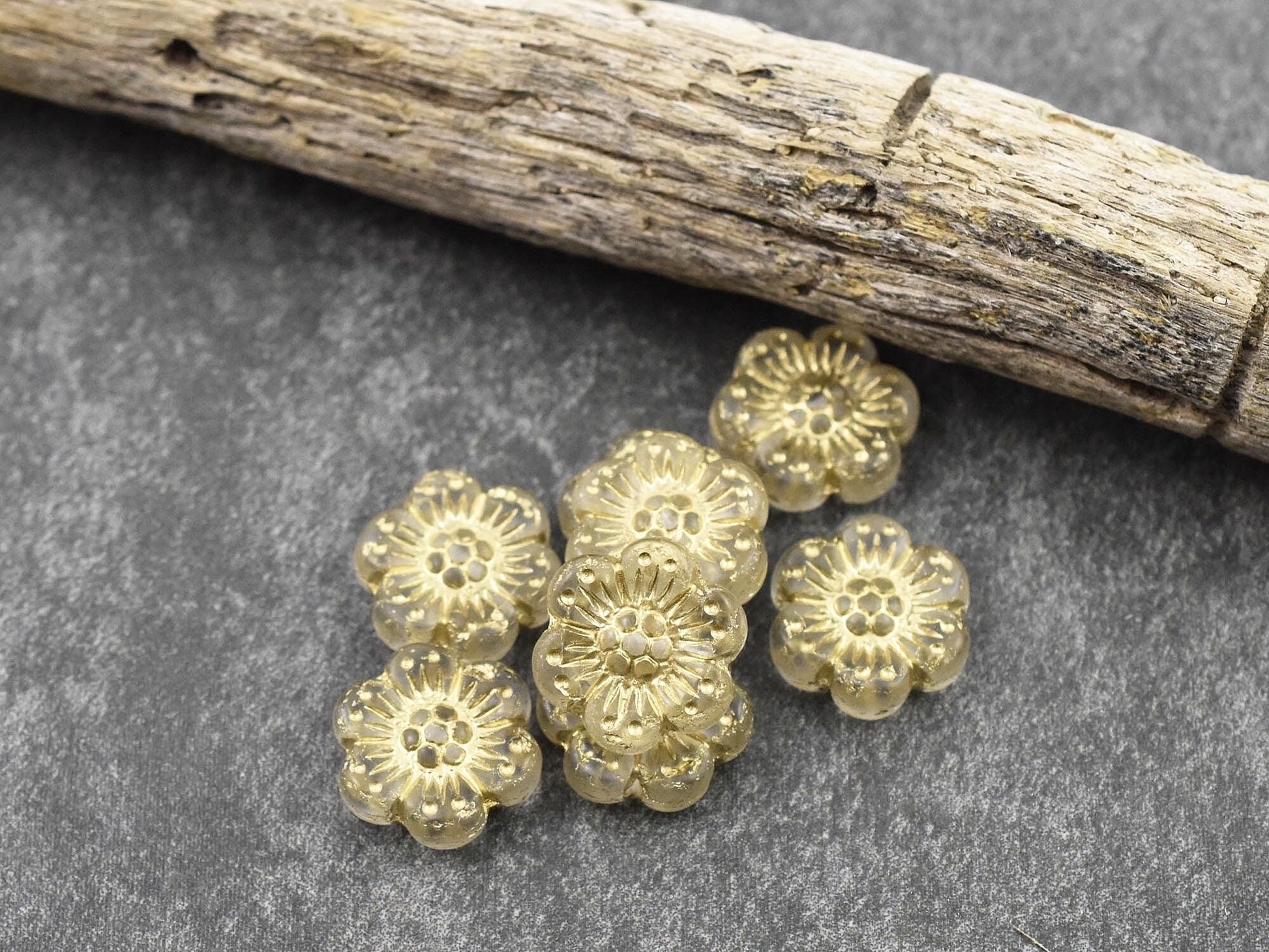 Czech Glass Beads - Wildflower Beads - Floral Beads - Picasso Beads - Czech Glass Flowers - 14mm - 12pcs - (B430)