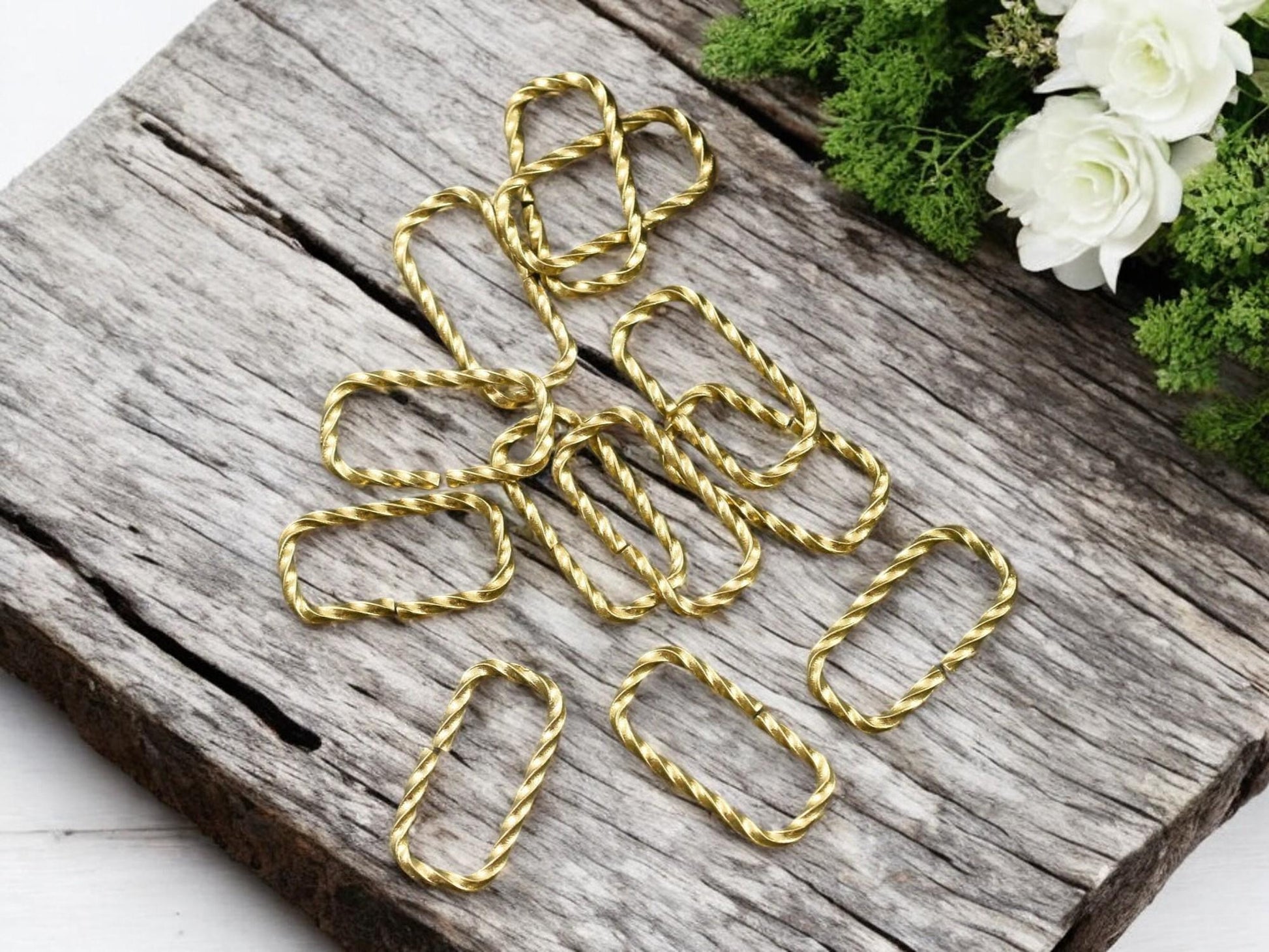 Gold Jump Rings - Twisted Jump Rings - Oval Jump Rings - Open Jump Rings - 18k Gold Plated - Choose Your Size
