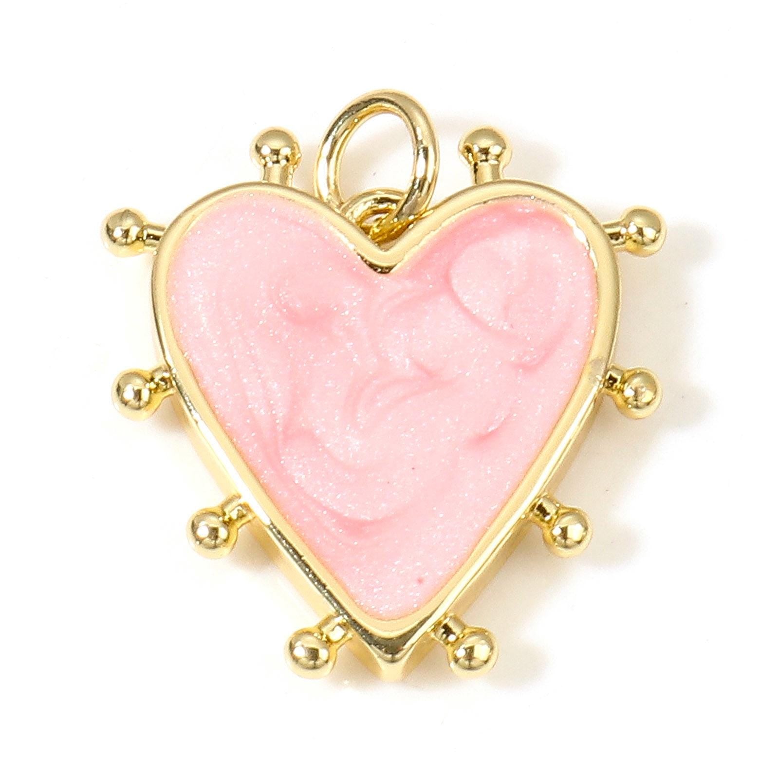 19x18mm 18k Gold Plated Pearlized Enamel Heart Charms