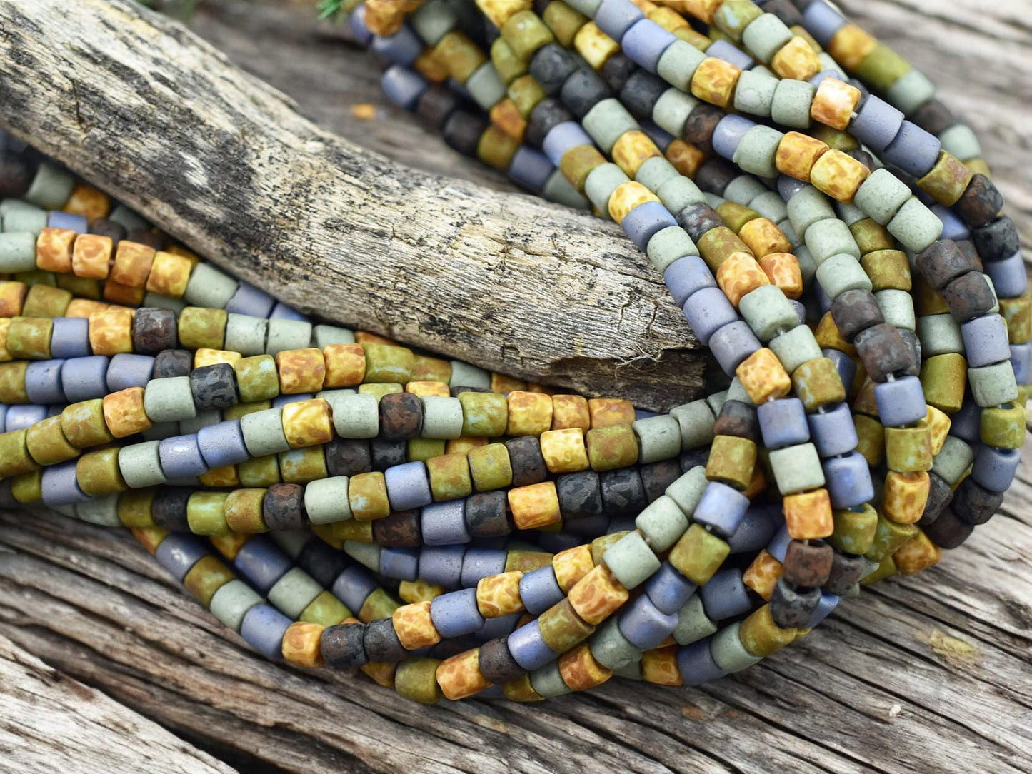 Picasso Beads - Size 6 Beads - Czech Glass Beads - Aged Seed Beads - 4mm - 21" Strand - (A613)