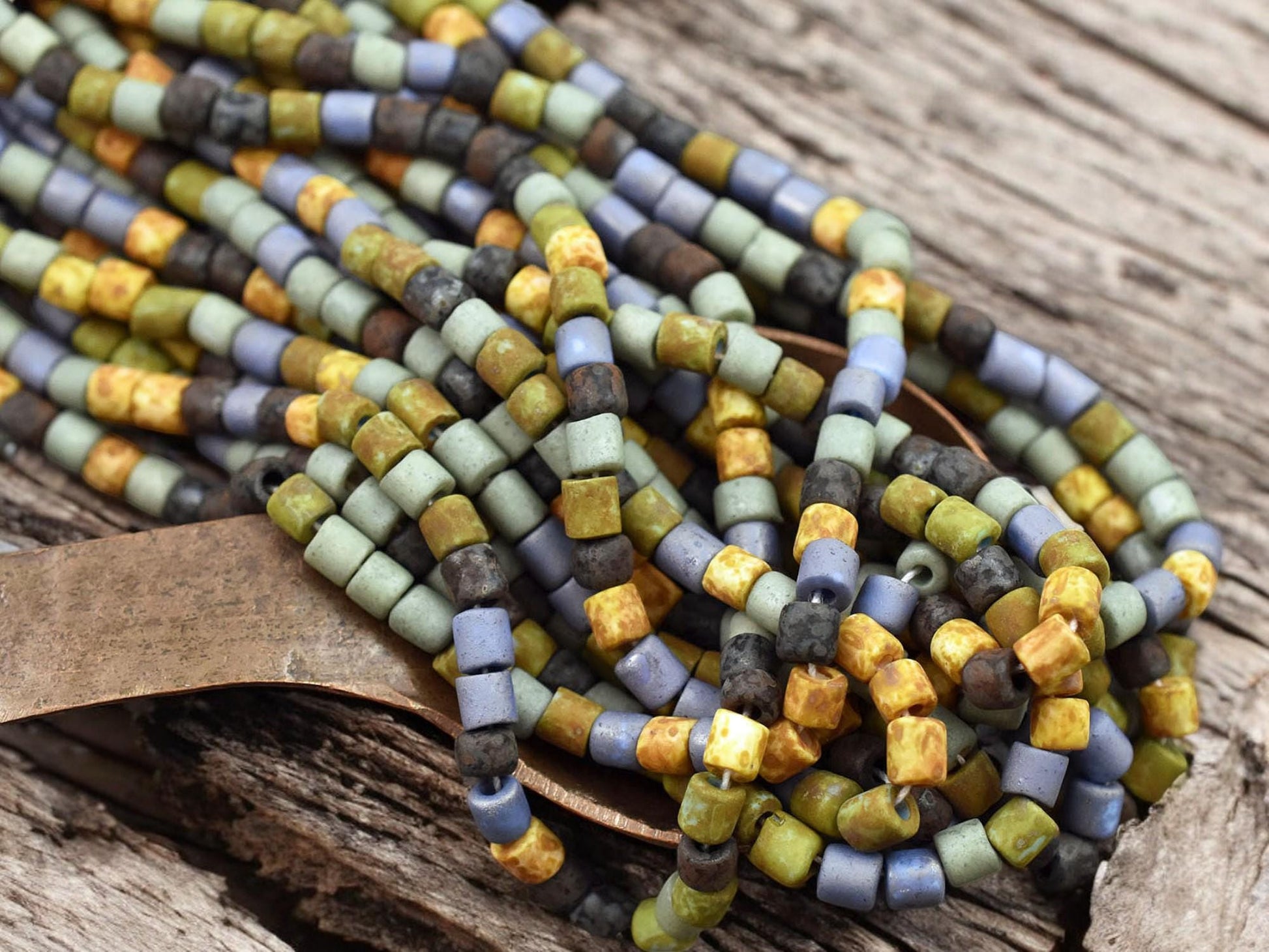 Picasso Beads - Size 6 Beads - Czech Glass Beads - Aged Seed Beads - 4mm - 21" Strand - (A613)