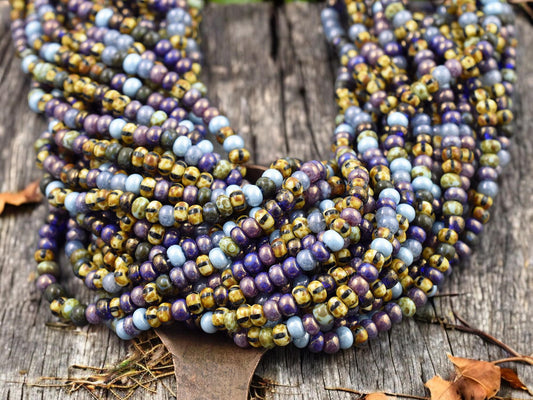 6/0 Aged Bifrost Picasso Mix Striped Seed Beads - (20" Strand)
