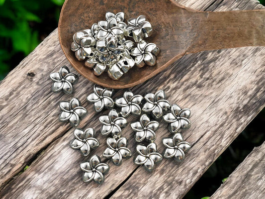 Metal Beads - Hawaiian Flower Bead - Flower Beads - Antique Silver - Silver Beads - Silver Spacers - Spacer Beads - 10mm - 50pcs - (A502)