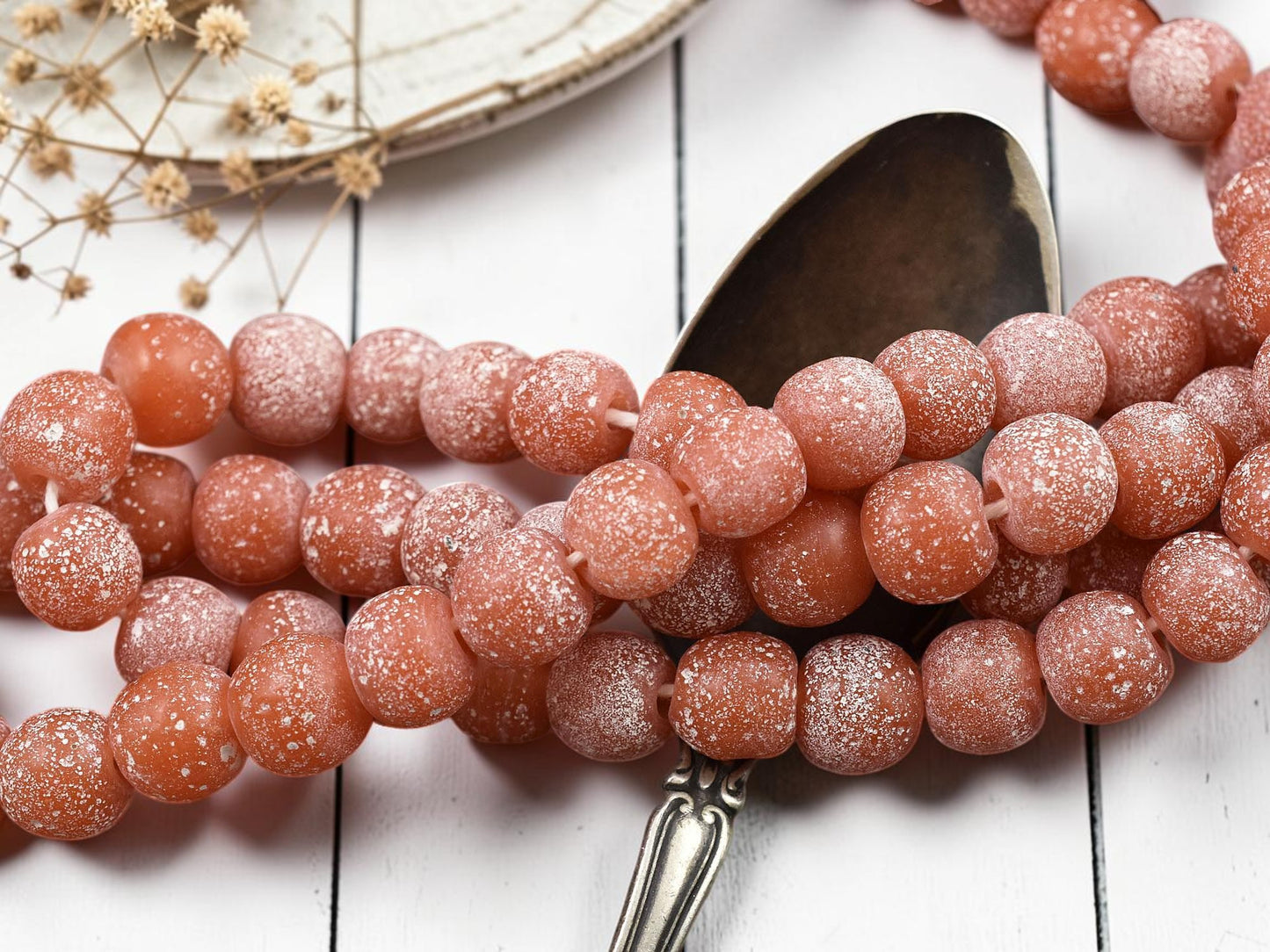 Carnelian Orange Pompeii Round Beads (24" Strand)  Indonesian Glass Beads