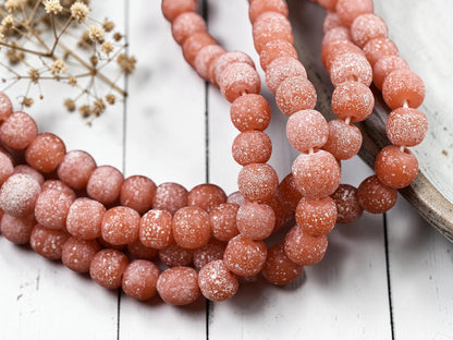 Carnelian Orange Pompeii Round Beads (24" Strand)  Indonesian Glass Beads