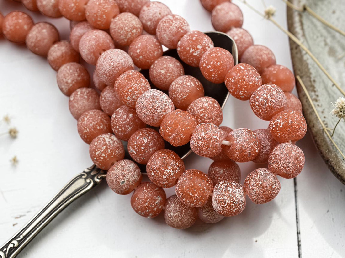 Carnelian Orange Pompeii Round Beads (24" Strand)  Indonesian Glass Beads