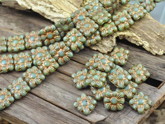 Picasso Beads - Czech Glass Beads - Flower Beads - Czech Glass Flowers - Square Flowers - 11mm Flower - 13pcs - (5182)