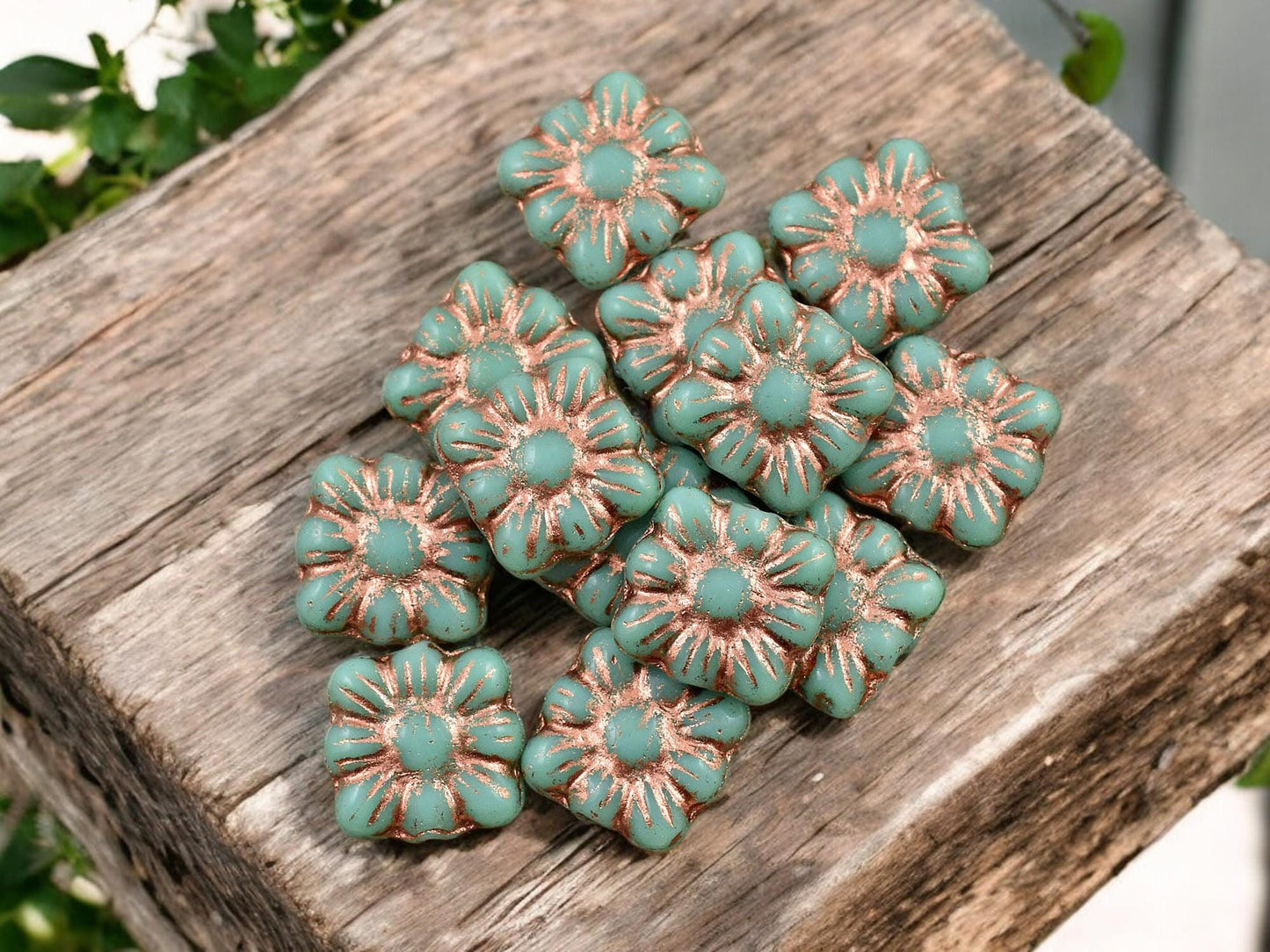 Picasso Beads - Czech Glass Beads - Flower Beads - Czech Glass Flowers - Square Flowers - 11mm Flower - 13pcs - (1555)
