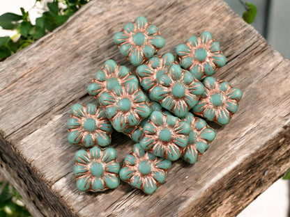 Picasso Beads - Czech Glass Beads - Flower Beads - Czech Glass Flowers - Square Flowers - 11mm Flower - 13pcs - (1555)