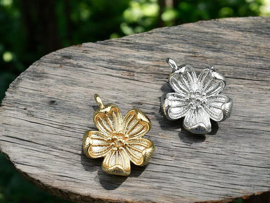 Flower Charms - Metal Charms - Silver Charms - 18k Gold Charms - Small Charms - 13mm - 5pcs
