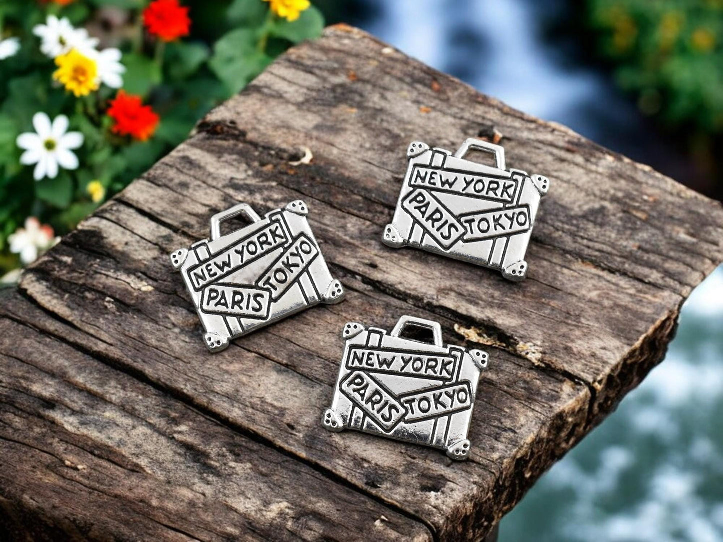 Metal Charms - Silver Charms - Travel Charms - Luggage Charms - 16x14mm - 20pcs - (5221)