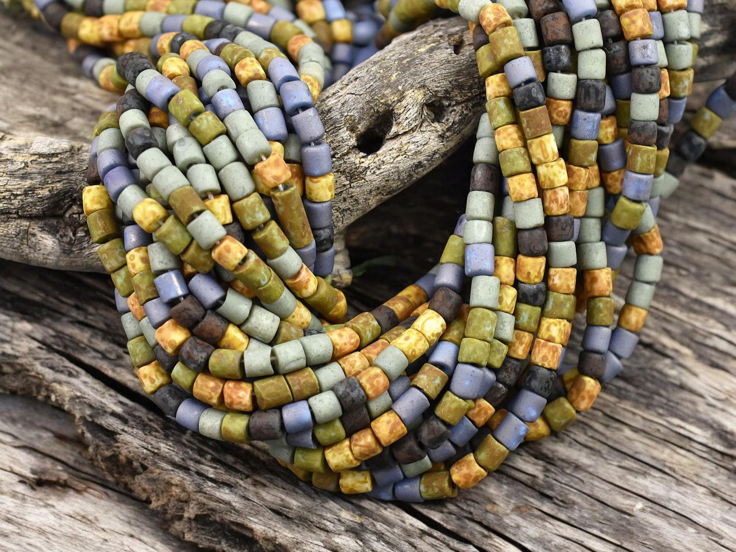 Picasso Beads - Size 6 Beads - Czech Glass Beads - Aged Seed Beads - 4mm - 21" Strand - (A613)