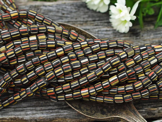 Striped Java Glass Beads -- Approx 24" Strand - Indonesian Glass Beads