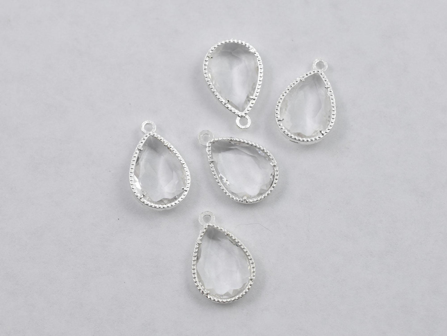 Glass Charms - Bezel Charm - Teardrop Charm - Silver Charms - 18x12mm - 5pcs - (5137)