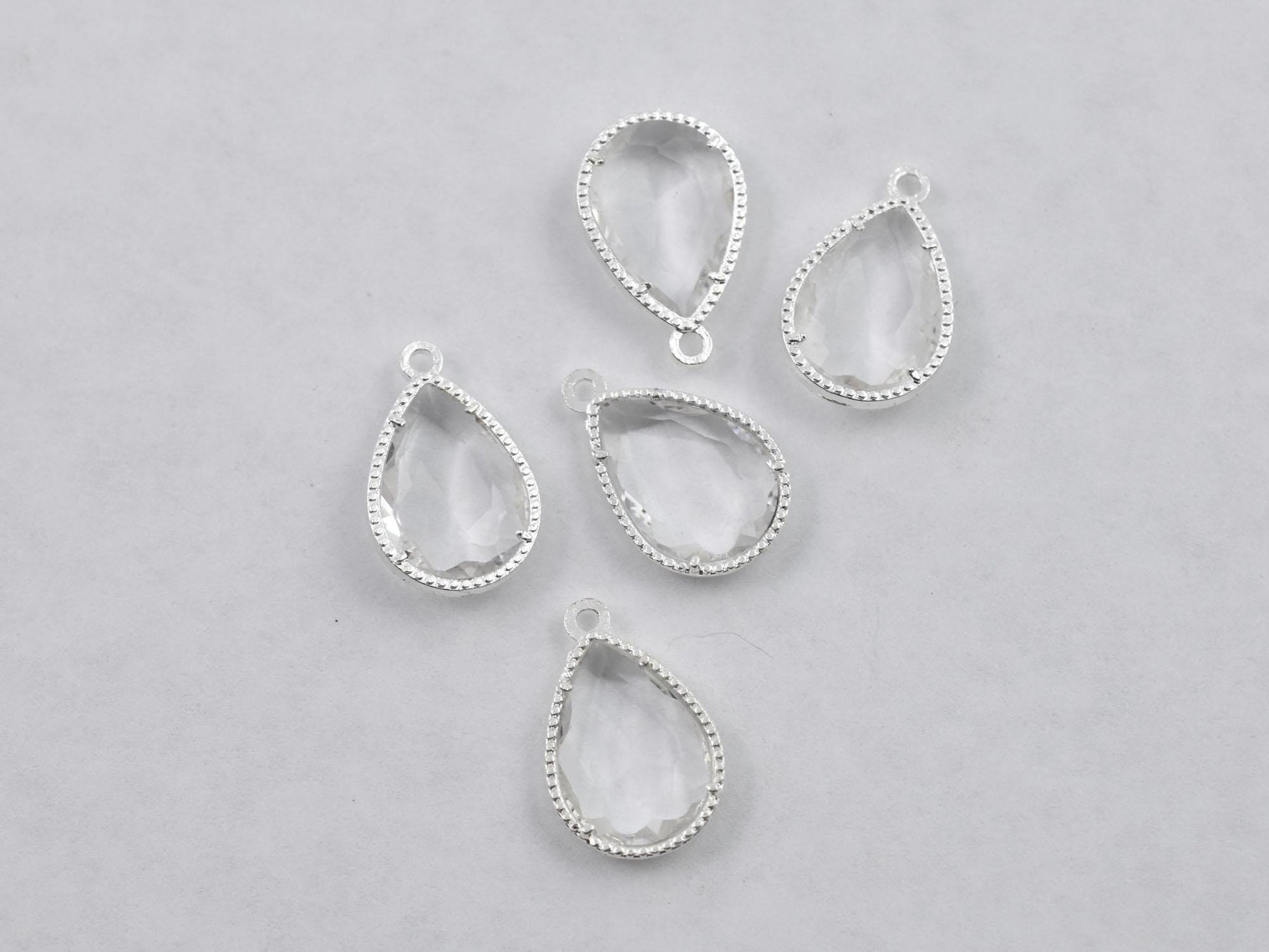 Glass Charms - Bezel Charm - Teardrop Charm - Silver Charms - 18x12mm - 5pcs - (5137)