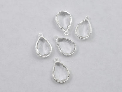Glass Charms - Bezel Charm - Teardrop Charm - Silver Charms - 18x12mm - 5pcs - (5137)