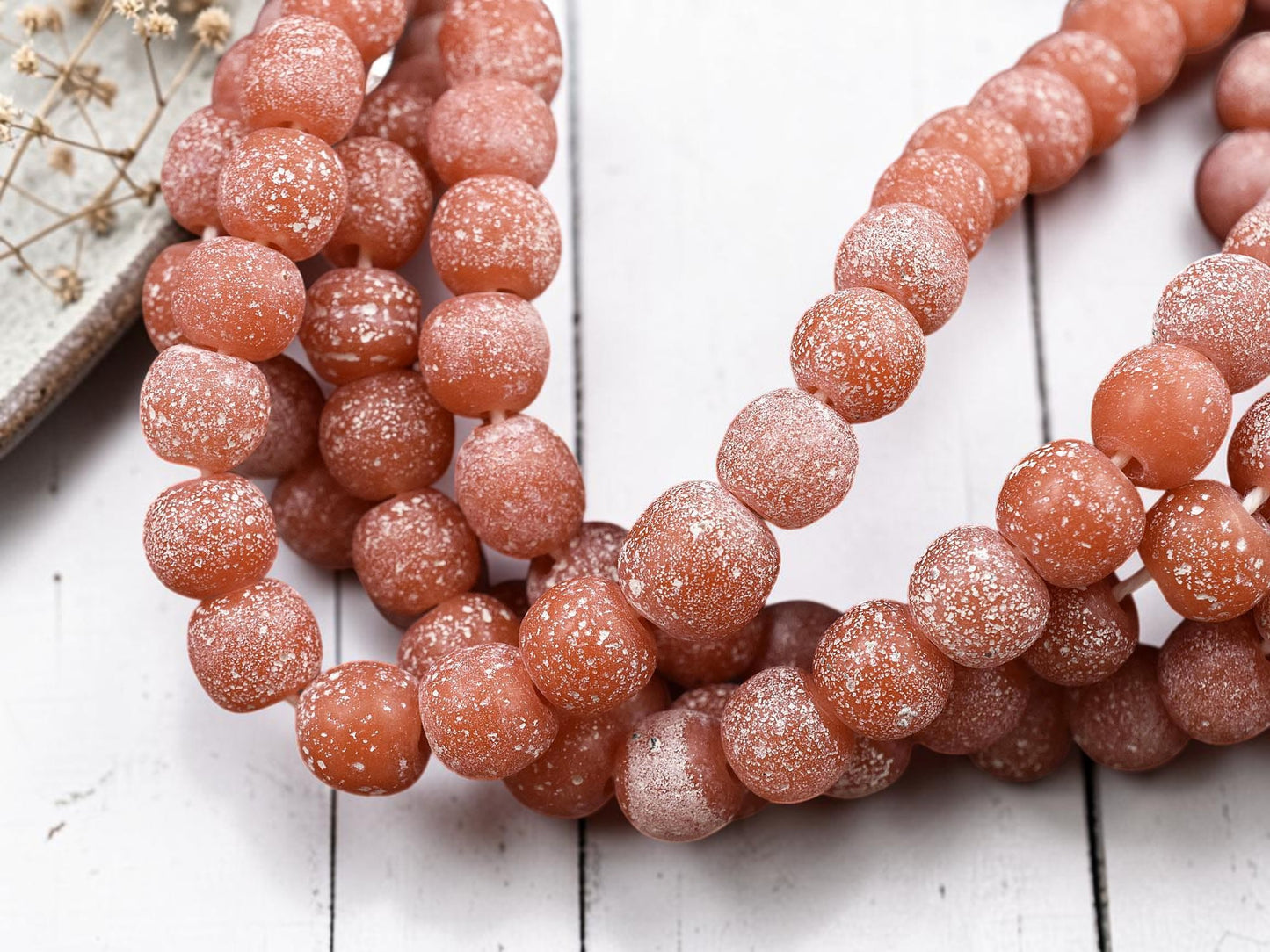 Carnelian Orange Pompeii Round Beads (24" Strand)  Indonesian Glass Beads