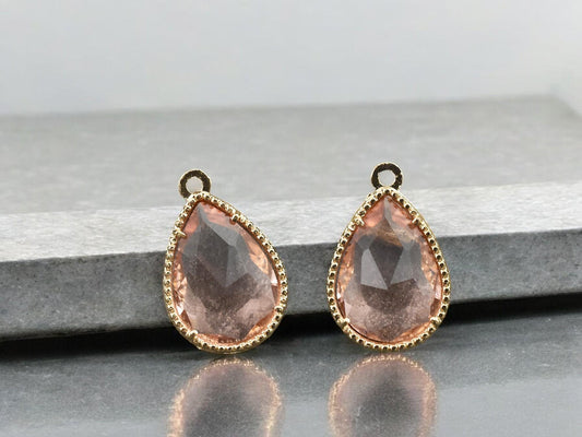 Glass Charms - Bezel Charm - Teardrop Charm - Gold Pendant - 18x12mm - 5pcs - (894)