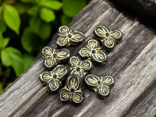 Czech Glass Beads - Flower Beads - Picasso Beads - Floral Beads - 14x12mm - 10pcs - (A90)