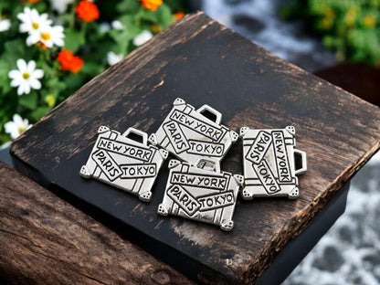 Metal Charms - Silver Charms - Travel Charms - Luggage Charms - 16x14mm - 20pcs - (5221)
