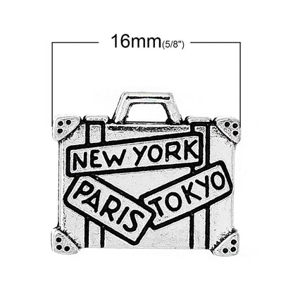 Metal Charms - Silver Charms - Travel Charms - Luggage Charms - 16x14mm - 20pcs - (5221)