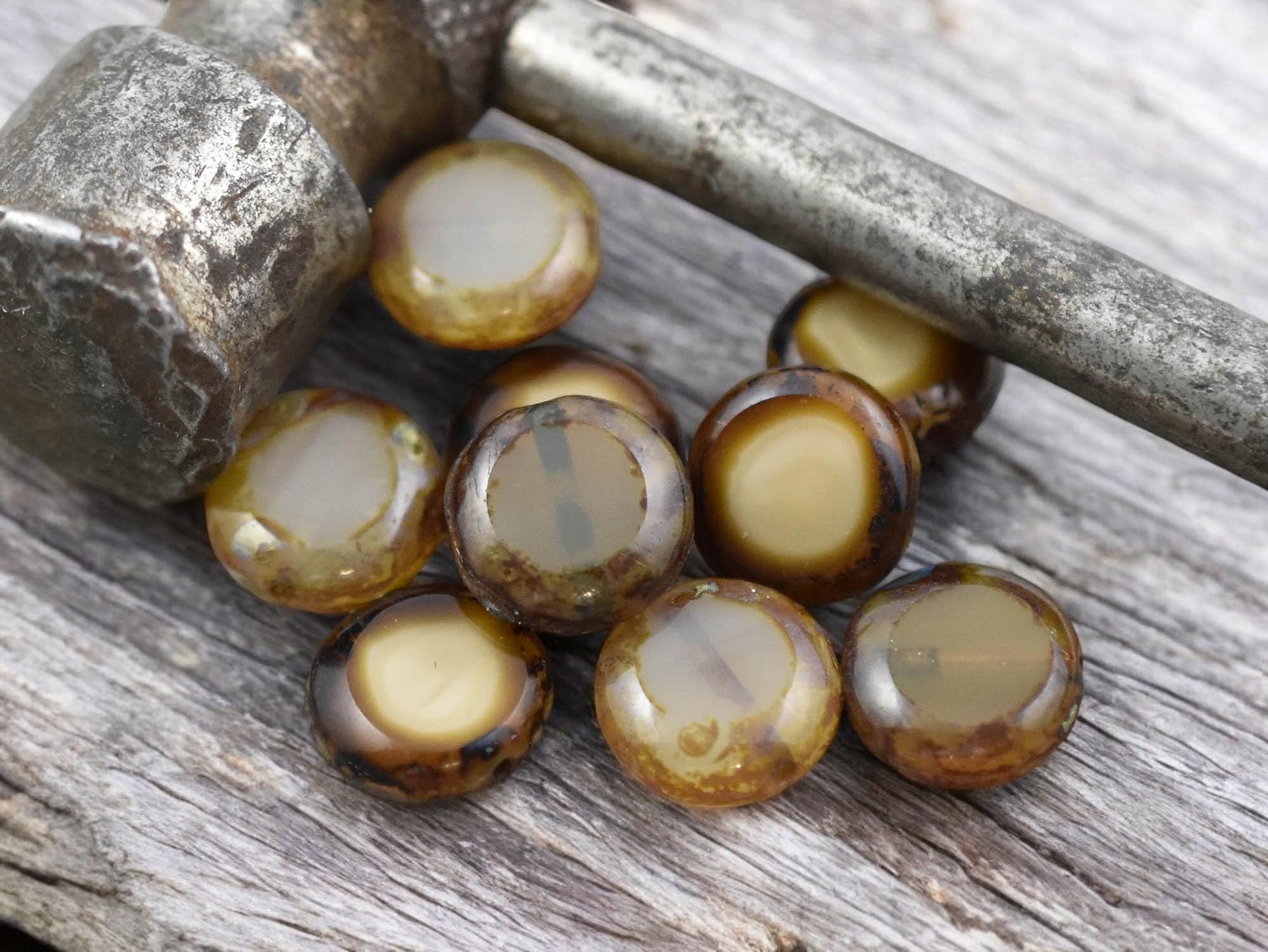 *15* 11mm Mixed Ivory Beige Opal Picasso Lentil Beads