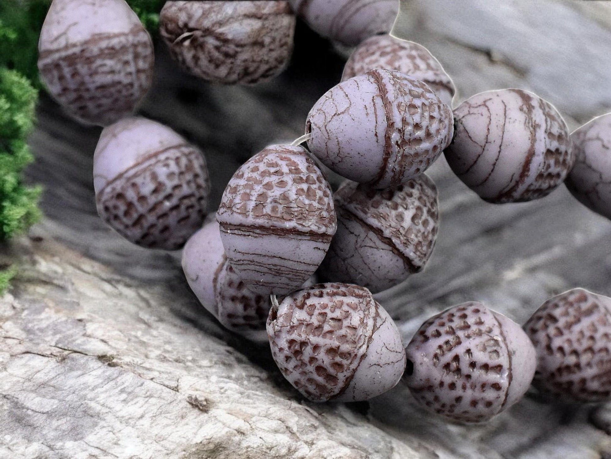 *8* 10x12mm Metallic Brown Washed Matte Dark Thistle Acorn Oval Beads