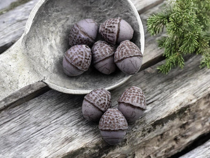*8* 10x12mm Metallic Brown Washed Matte Dark Thistle Acorn Oval Beads