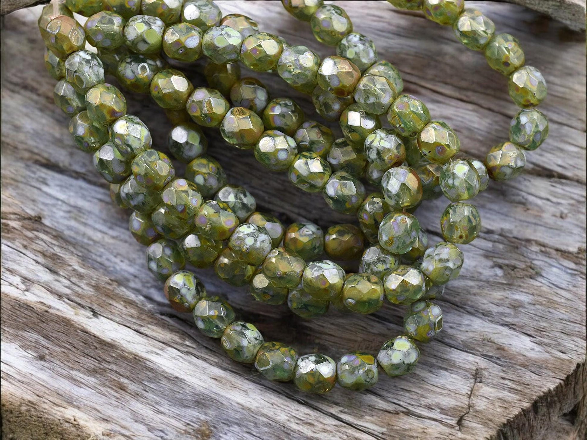 *25* 6mm Aqua Picasso Fire Polished Round Beads