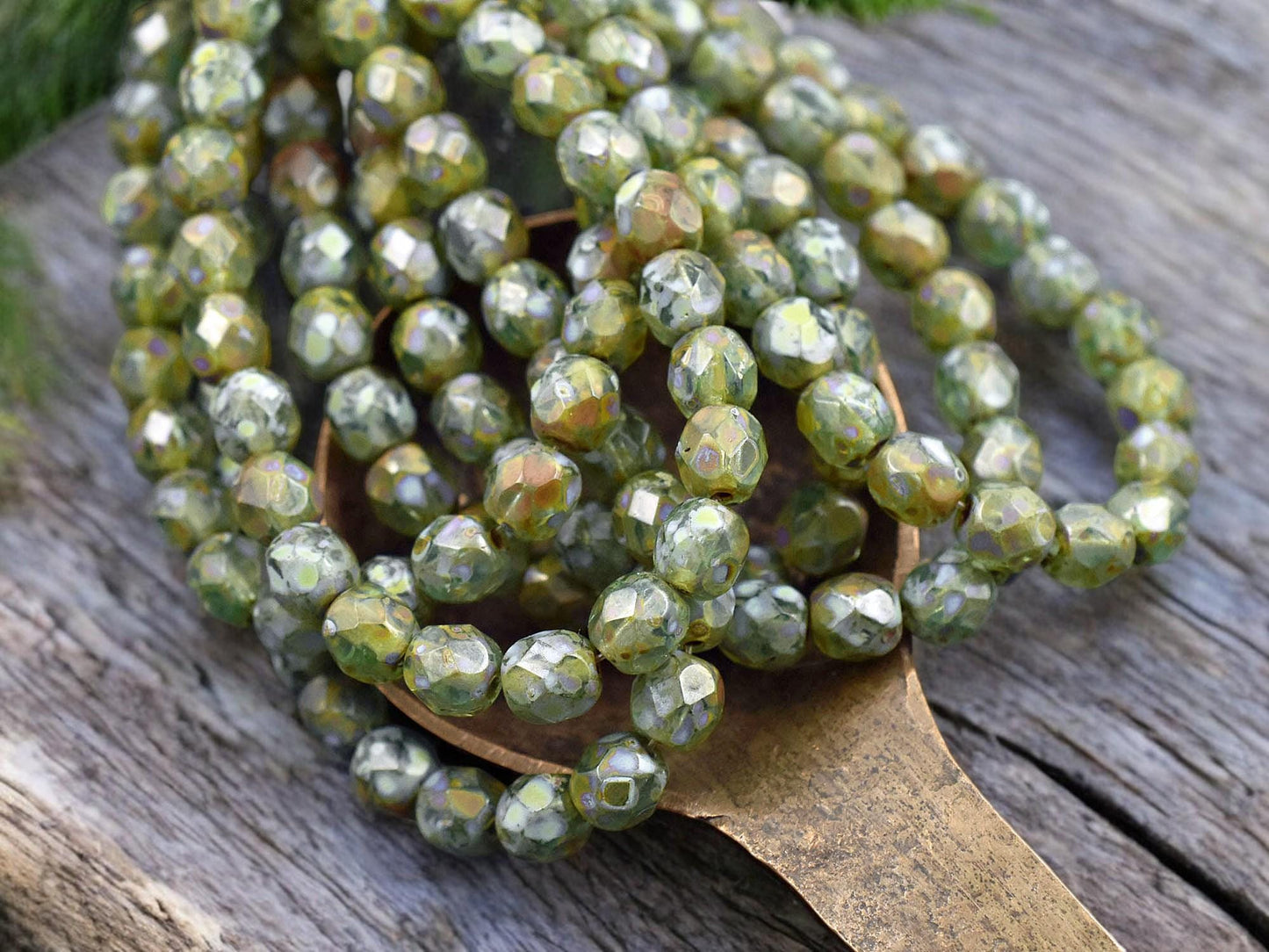 *25* 6mm Aqua Picasso Fire Polished Round Beads