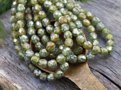 *25* 6mm Aqua Picasso Fire Polished Round Beads