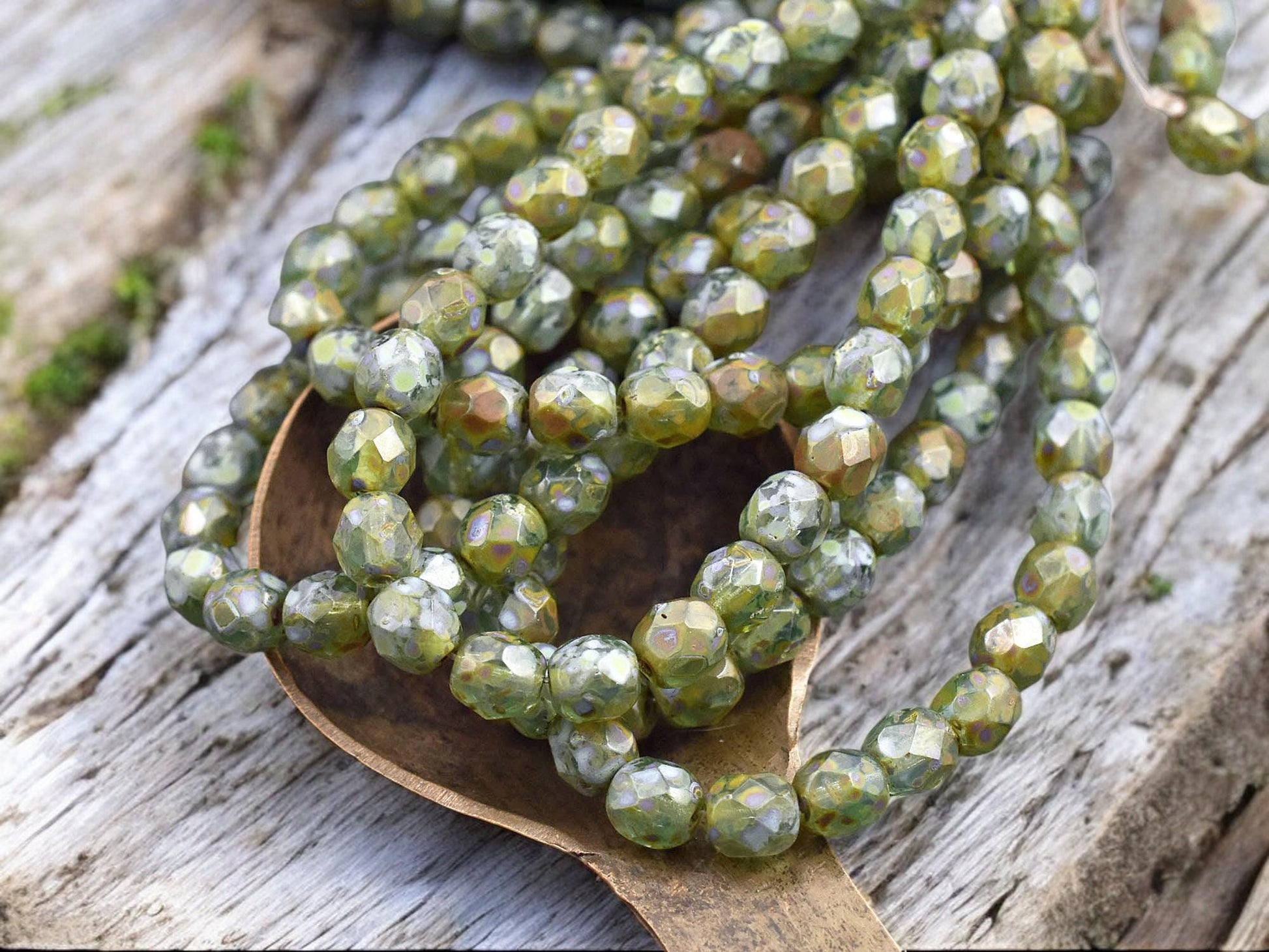 *25* 6mm Aqua Picasso Fire Polished Round Beads