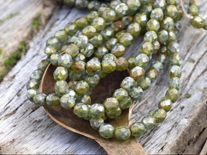 *25* 6mm Aqua Picasso Fire Polished Round Beads