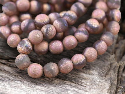 Copper Etched Matte Grey Round Druk Beads