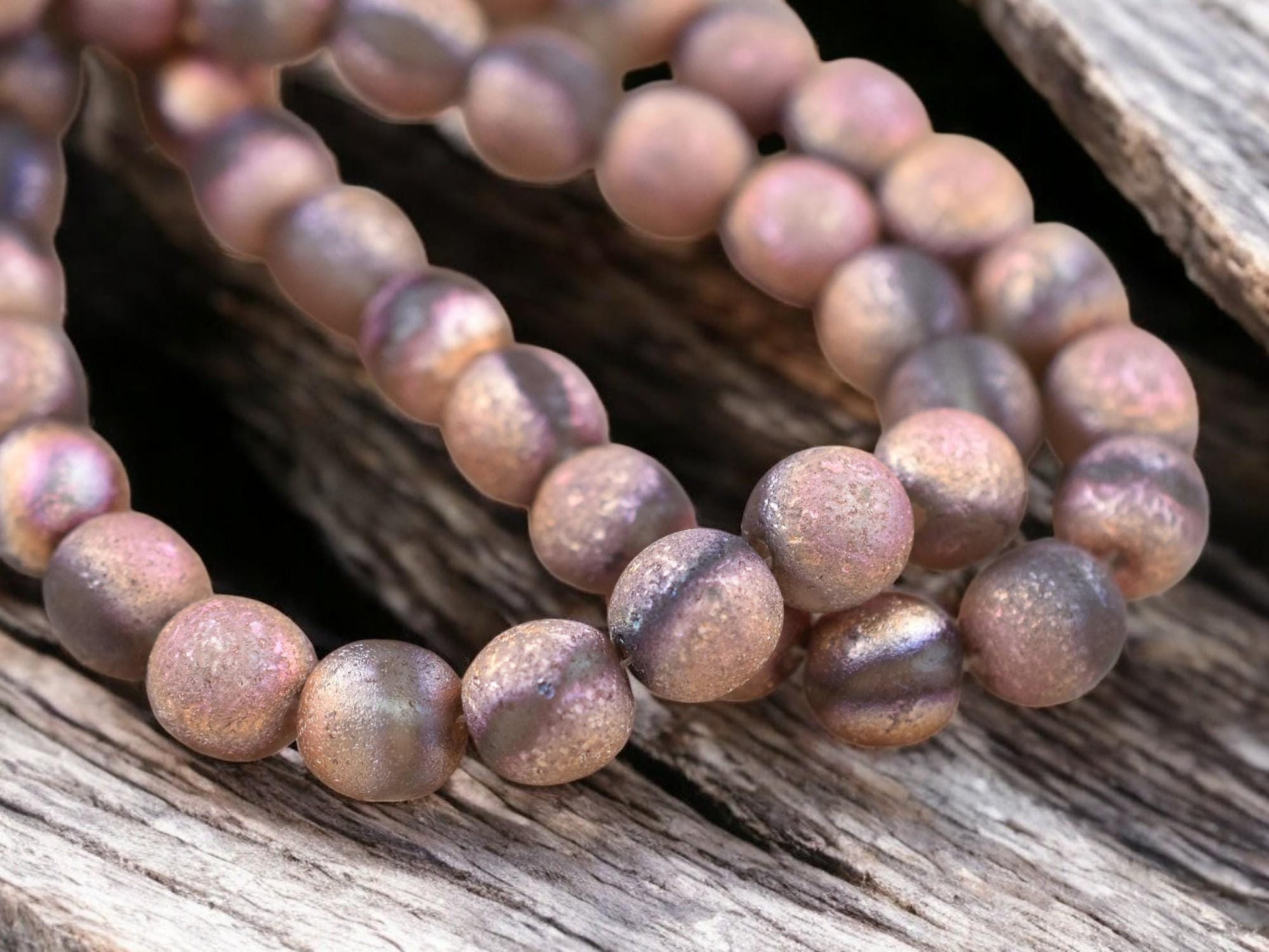 Copper Etched Matte Grey Round Druk Beads