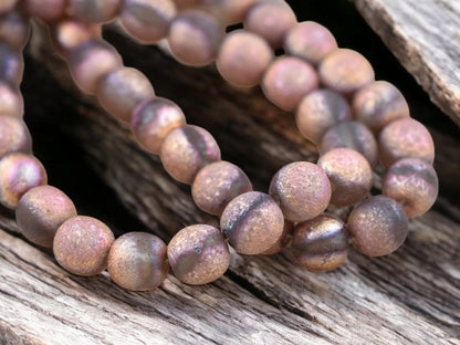 Copper Etched Matte Grey Round Druk Beads