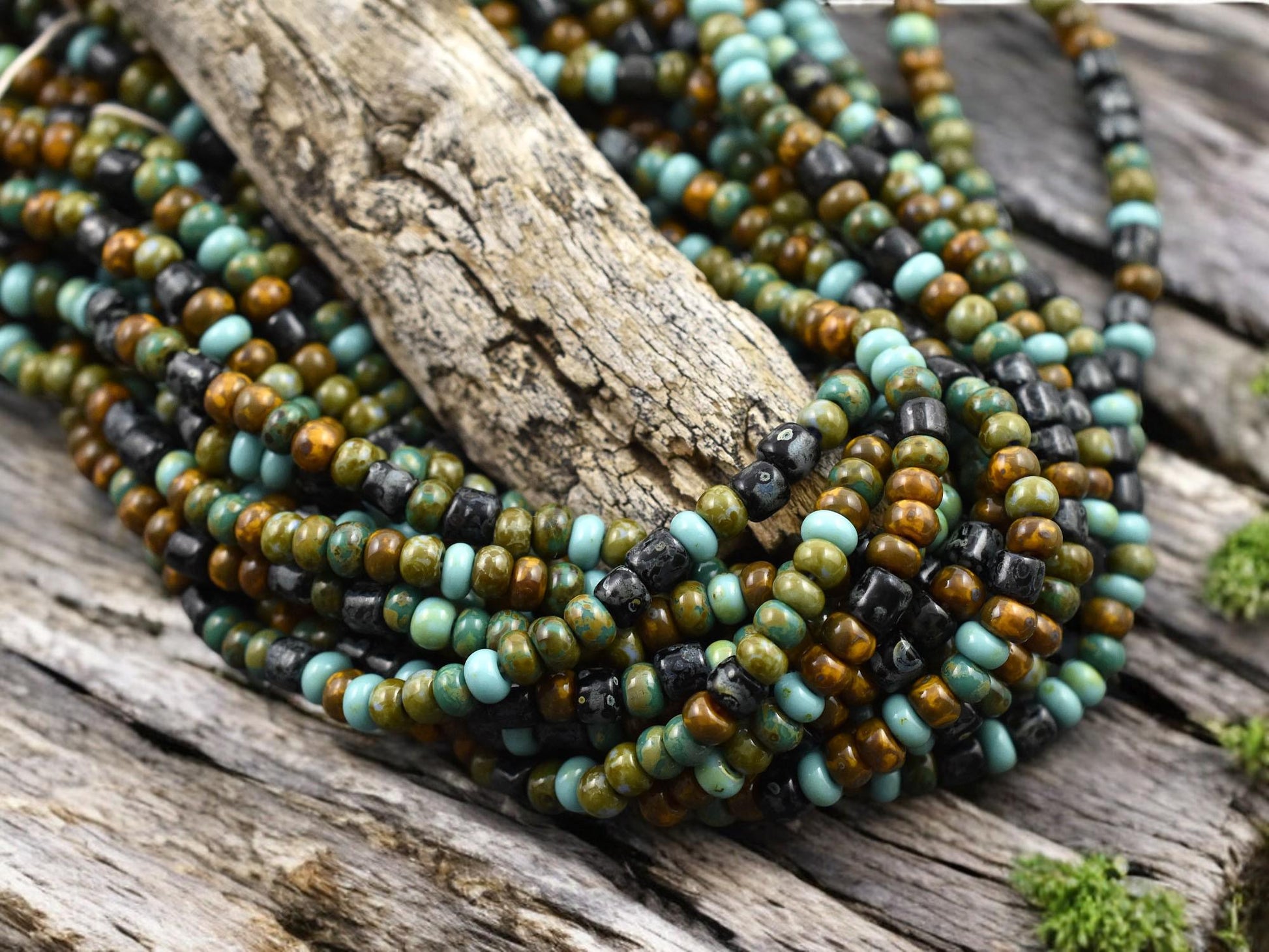 6/0 Aged Evergreen Tube Picasso Mix Seed Beads (20