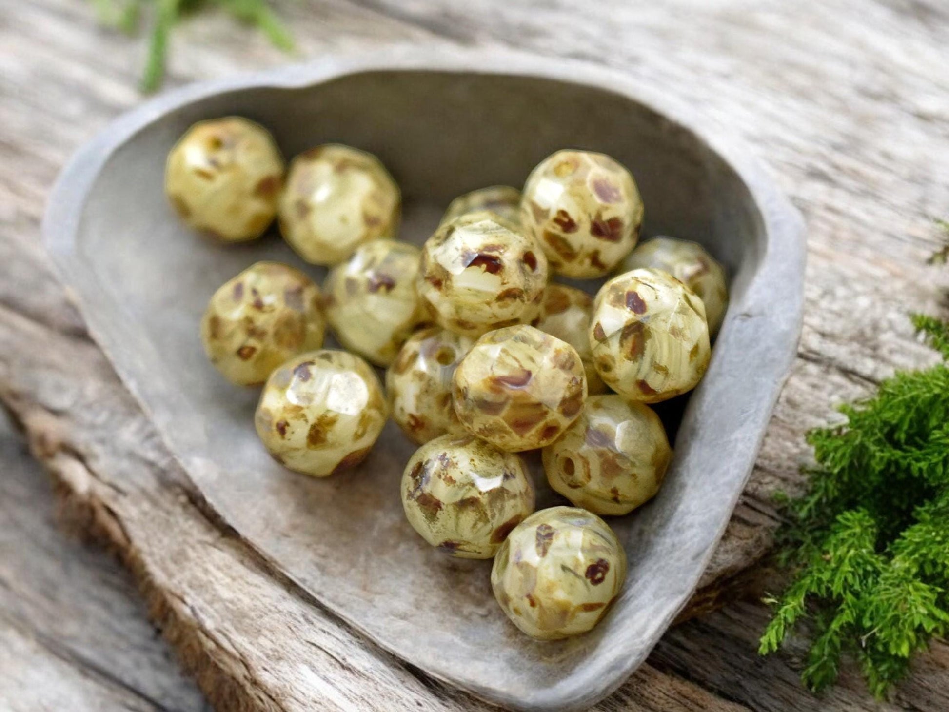 *16* 8mm Beige Opaline Picasso Fire Polished Round Beads