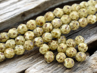 *16* 8mm Beige Opaline Picasso Fire Polished Round Beads