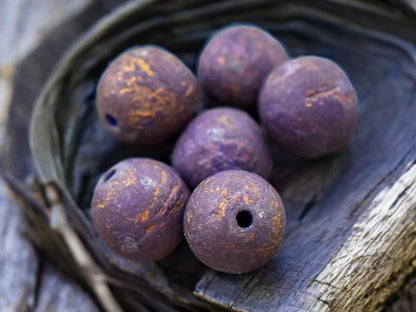 Mercury Washed Etched Dark Purple Round Druk Beads