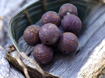 Mercury Washed Etched Dark Purple Round Druk Beads